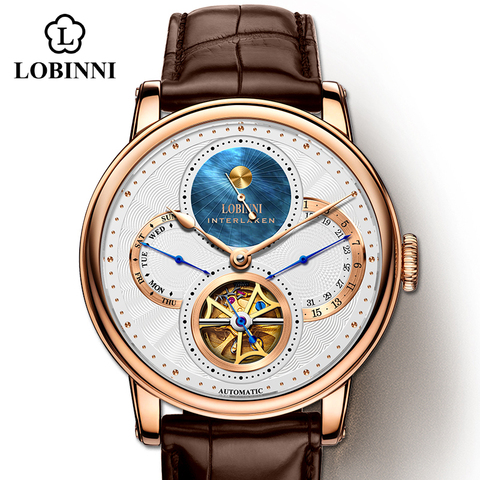 LOBINNI Watch Men Automatic Gold Mechanical Watches Wristwatches Fashion sporty strap chronograph Sapphire Skeleton Watch Brands ► Photo 1/6