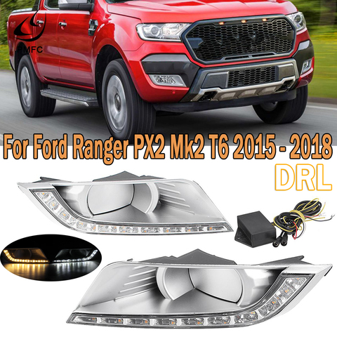 PMFC DRL LED Daytime Running Light Turn Signal Lamp Front Grill Fog Lamp For Ford Ranger PX2 Mk2 T6 2015 2016 2017 2022 ► Photo 1/6