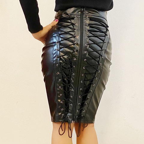 Women Knee Length Skirt Fashion Faux Leather High Waist Skirts Back Zipper Punk Pencil Skirt Femme ► Photo 1/4