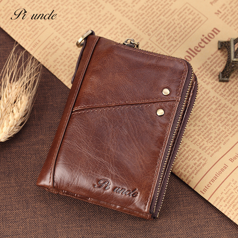 Most Popular Men's Rfid Thin Wallet Genuine Leather Designer Zipper Money Purse Coins Cards Holder Male Mini Clutch Bag Vintage ► Photo 1/6