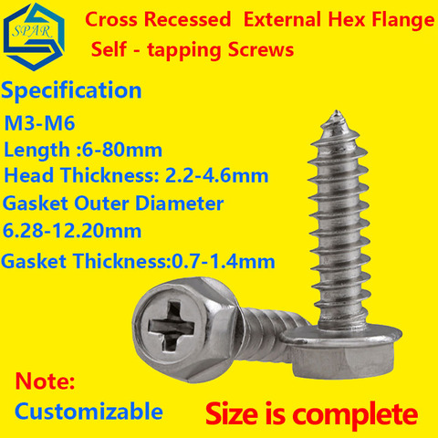 Cross Recessed  External Hex Flange Self - Tapping Screws Cross Outside Hex Head Wood Screws Self-tapping with Pad M3-M6 304 GB ► Photo 1/5