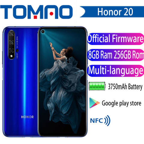 Honor 20 mobile phone Kiri 980 Octa Core 6.26 inch 8GB Ram 256GB Rom 48MP Four Camera SuperCharge Mobile Phone NFC OTA Update ► Photo 1/6