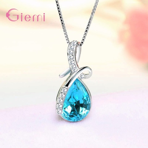 925 Sterling Silver Water Drop Pendant Necklace Quartz Crystal Charm Necklace For Women Fashion Jewelry Gifts ► Photo 1/6