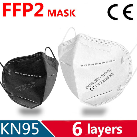 6 layers KN95 mask Face FFP2 mask Mouth Maske Safety Masks soft 95% Filtration pm2.5 mask ffp2mask anit dust CE certification ► Photo 1/6