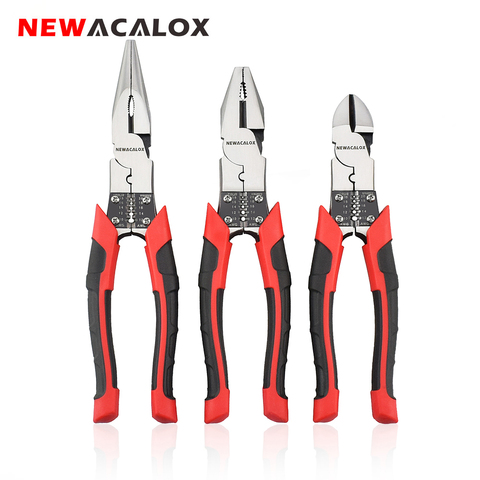NEWACALOX 8'' Professional Tools Multifunction Wire Pliers Set Stripper Crimper Cutter needle nose Nipper Jewelry Tools Diagonal ► Photo 1/6