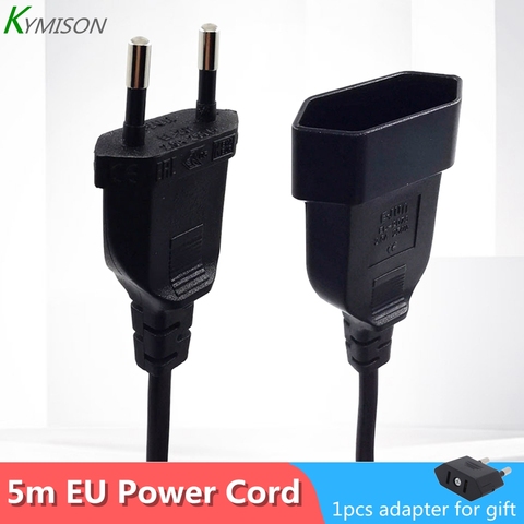 5m European Russia Male to Female Power Extension Cord, EU 2 Prong VDE Certificated Copper Cable For PC Computer PDU UPS ► Photo 1/6