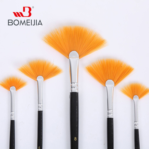 5Pcs Fan shape Gouache Painting Brush Kids Student Nylon Hair Wooden Handle Painting Artist Brush Set Drawing Art Supplies ► Photo 1/6