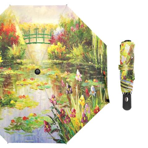 Claude Monet Oil Painting Umbrella Fully Automatic Umbrellas Rain Women Three Folding Windproof Umbrella for Female ► Photo 1/6