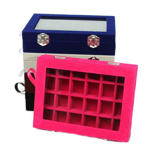 Velvet 24Grids Rings Earrings Jewelry Box Storage Necklaces Holder Case Organizer Beads Jewelry Storage Box 20*15*4.5cm ► Photo 1/5