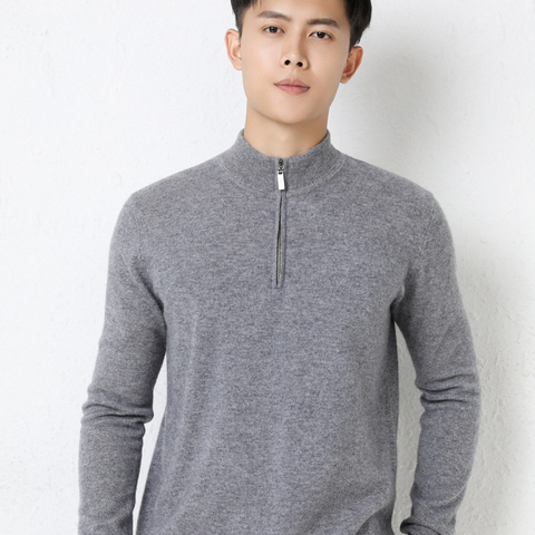 Winter Autumn Zipper Neck Sweaters Man 100% Pure Goat Cashmere Knitted Jumpers 2022 New Full Sleeve Pullovers ► Photo 1/6