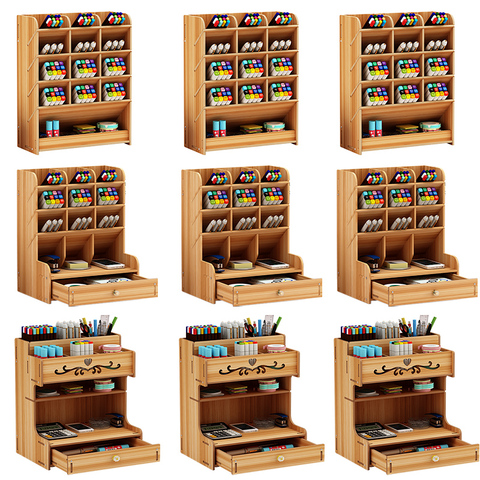 Pen Holder Wooden Desktop Pencil Organizer Office Stationary Storage Box School Desk Stand Case Makeup Rangement Home Organiser ► Photo 1/6