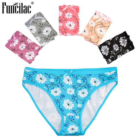 FUNCILAC 6 Pcs/set Woman Underwear Cotton Floral Print Low Rise Briefs Ladies Knickers Panties Lingerie Intimates for Women ► Photo 1/6