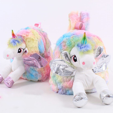 Baby Girl Unicorn Fur Backpack Cute Children Zipper Schoolbag Mini Kid Toy Doll Backpack For Kidergarten New Plush Bag Backpacks ► Photo 1/6