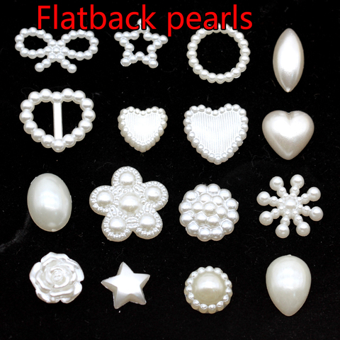 100pcs white ABS multi shape flower Bow Alien Pearls For Art No hole  Flatback  Pearl Shoes Beads DIY Phone Decoration ► Photo 1/2