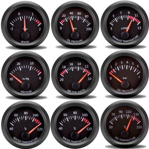 52MM Gauge 12V Water Temp Oil Temp Gauge Oil Press Fuel Volts Gauge Air Fuel Ratio Boost Exhaust Temp Vehicle Meter Black Shell ► Photo 1/6