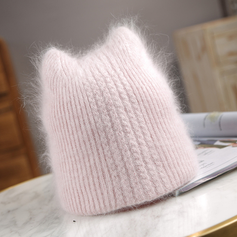 New Winter Warm lovely  Knitted Hats for Women Casual Soft Warm Angola Rabbit Fur Beanie hats for glris lady Bonnet Gorros ► Photo 1/6