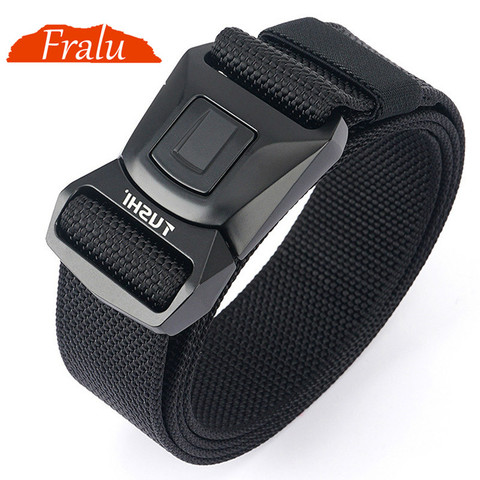 FRALU Hard Metal Simple Convenient Tactical Belt Soft Genuine Nylon Military Belt Tough Non-Slip Men's Hunting Fishing Belt ► Photo 1/6