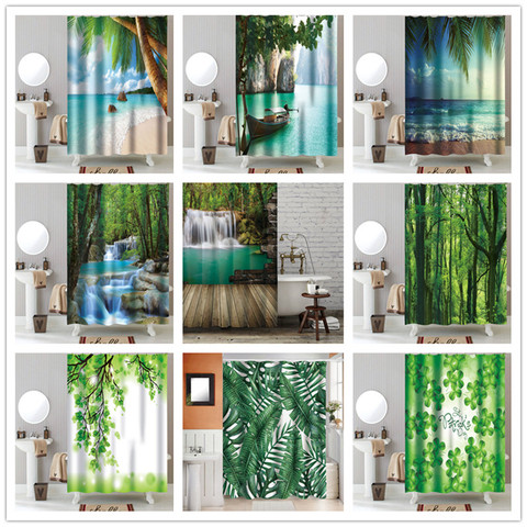 Natural Landscape Shower Curtains Green Plant Waterproof Polyester Bath Curtain Bathroom Home Decor Living Room Background Decor ► Photo 1/6