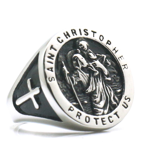 Size 7 To Size 15 Unisex Saint Christopher Protect Us Cross 316L Stainless Steel Newest Ring ► Photo 1/4