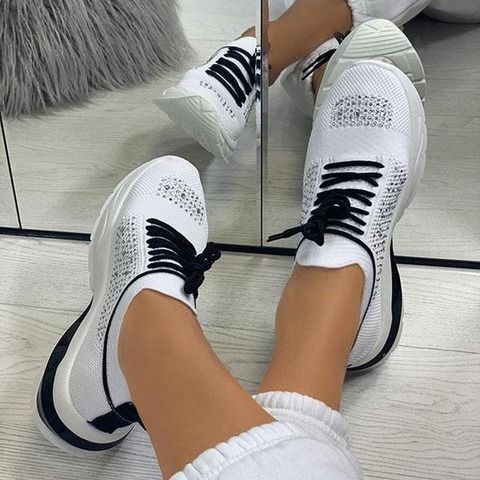 New Sneakers Women's Vulcanize Shoes Rhinestone Ladies Sports Shoes for Women 2022 Lace Up Running Walking Women Shoes ► Photo 1/6