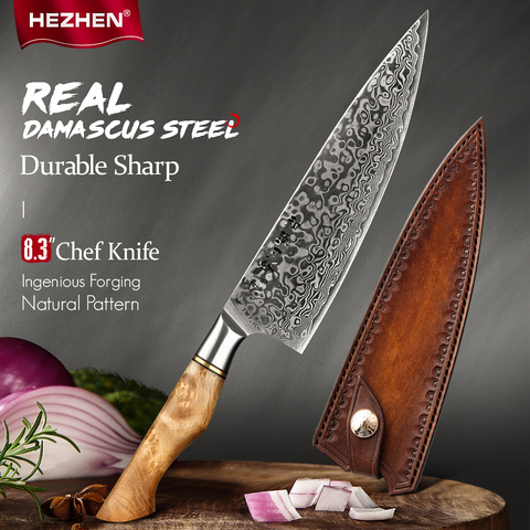 HEZHEN 8.3 Inches Professional Chef Knife Japanese 67 Layer Damascus Steel With Leather Wooden Sheath Sharp Cook Kitchen Knife ► Photo 1/6