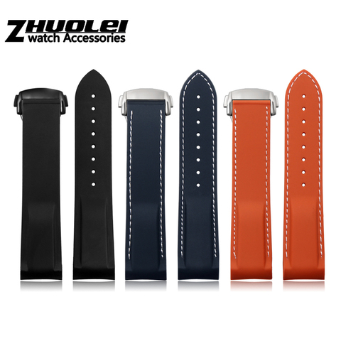 Curved End 20mm 22mm Silicone watch band For O-mega S-eamaster 007  S-eiko wrist Waterproof strap bracelet with folding buckle ► Photo 1/6