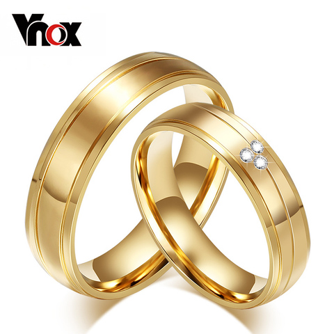 Vnox 2pcs/lots Couple Ring 316l Stainless Steel Engagement Wedding Jewelry Gold-color for Love ► Photo 1/6