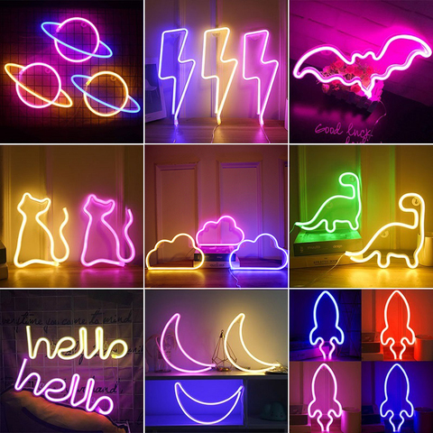 72 Styles LED Neon Light Hello Wall Art Sign Bedroom Decoration Rainbow Hanging Night Lamp Home Party Holiday Decor Xmas Gift ► Photo 1/6