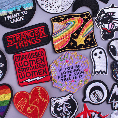 Space Letter Patches On Clothing Stranger Things Stickers Punk Applique Stripes Embroidered Patches For Jackets Iron On Parches ► Photo 1/6