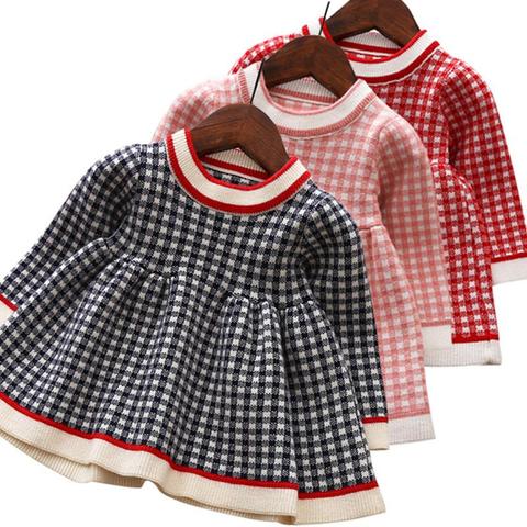 Baby Girls Dress Warm Lattice Knit Long-sleeve Princess Dress Kids Clothes Children Dresses For Toddler Baby Christmas Costume ► Photo 1/5