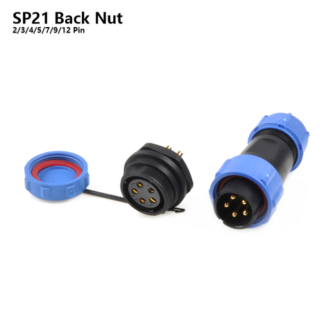 SP21 IP68 Back Nut No welding Electric Waterproof connector plug socket 2 3 4 5 7 9 12 Pin panel power cable Aviation connectors ► Photo 1/6