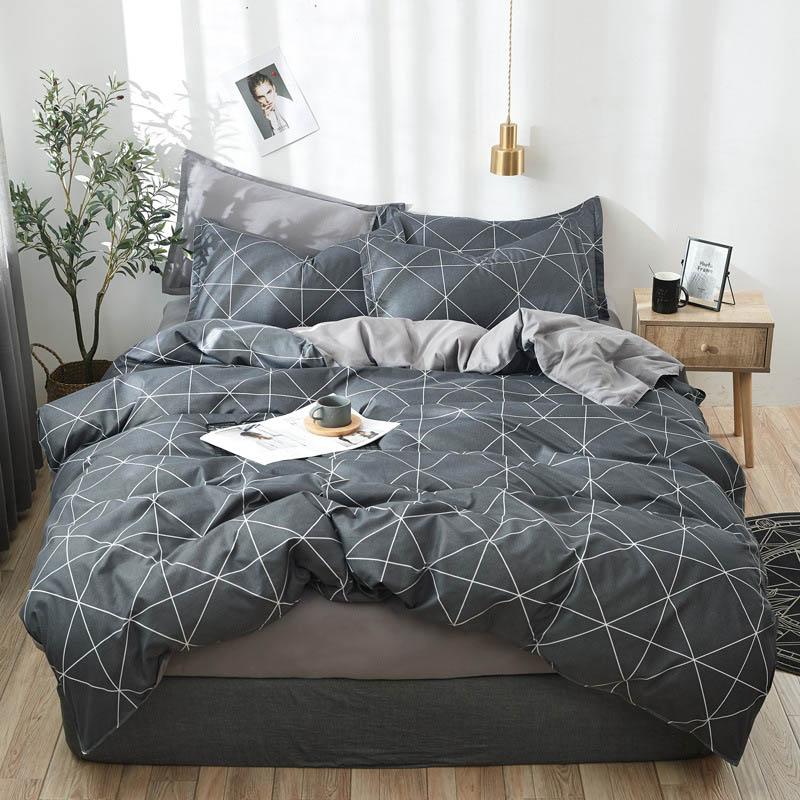 Bed Set Gray Cute Bedding Quilt Cover, Plaid Bedding King