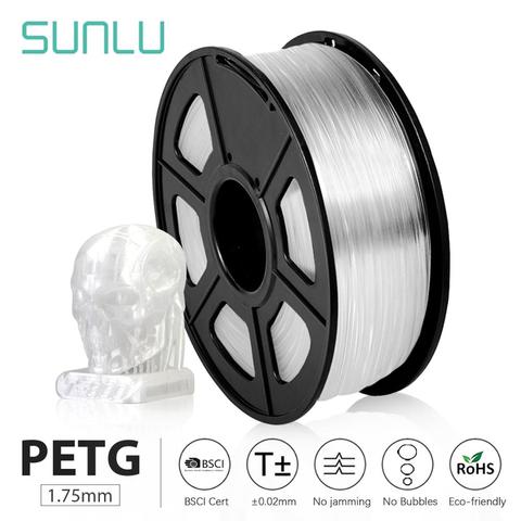 SUNLU PETG 3D Printer Filament 1.75mm Transparent White Plastic