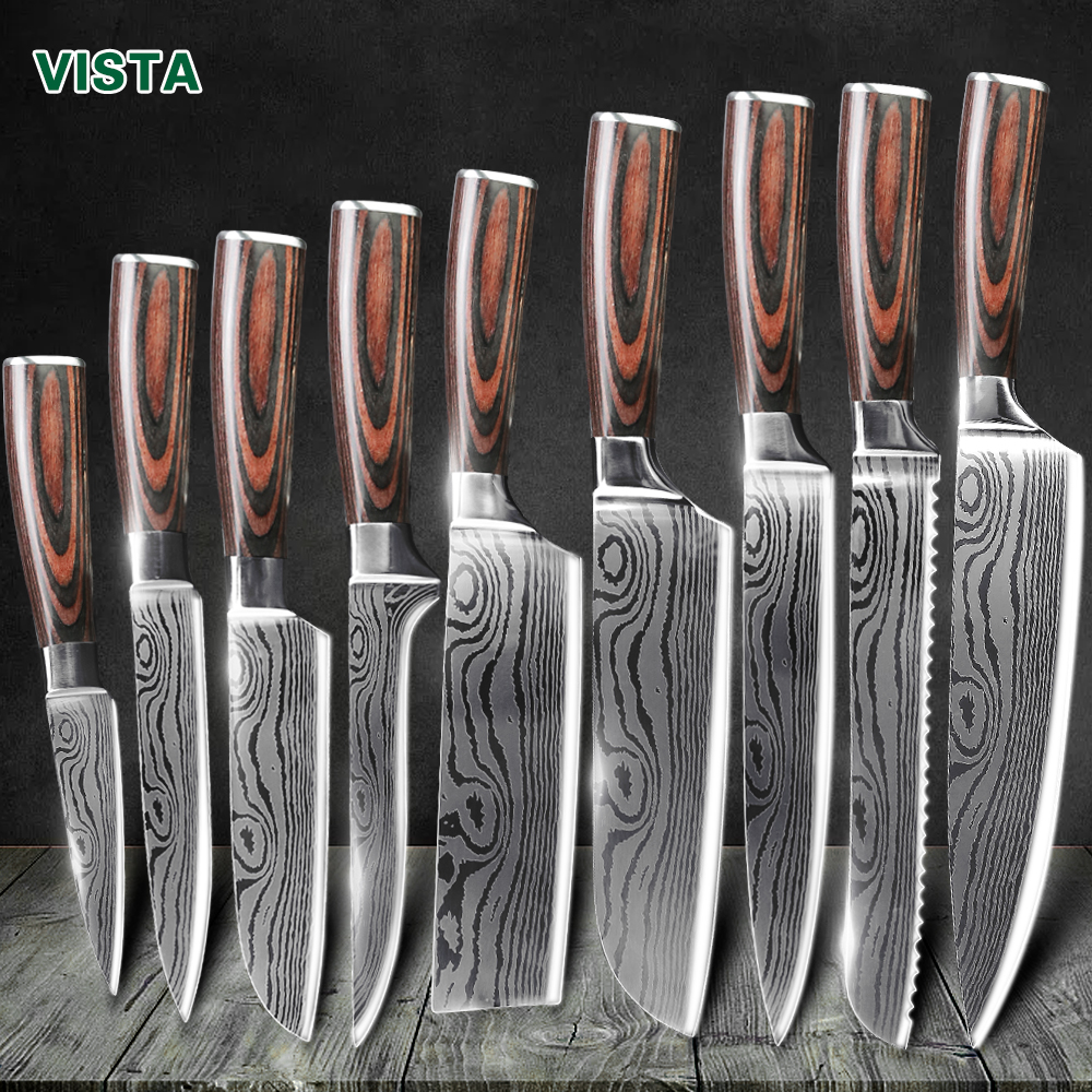 Buy Online Kitchen Knives Set Professional Chef Knives Japanese 7cr17 440c High Carbon Stainless Steel Imitation Damascus Pattern Knife Set Alitools