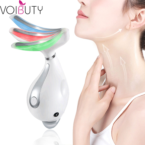 3 Colors Led Facial Massager Led Photon Therapy Face Neck Wrinkle Removal Machine Reduce Double Chin Skin Tighten Care Massager ► Photo 1/6