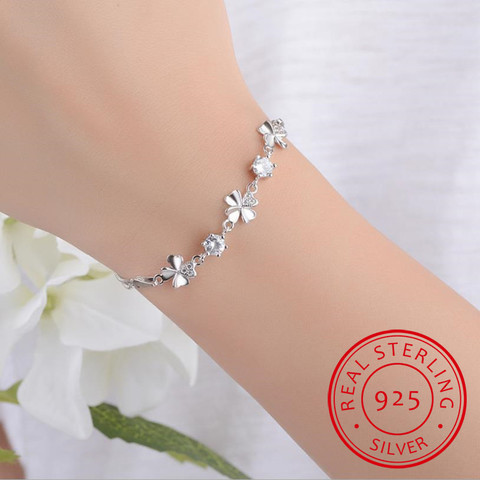 New Fashion 925 Sterling Silver Women Bracelets Jewelry Top Quality Crystal Clover Female Anklets For Girl Party Bijoux ► Photo 1/4