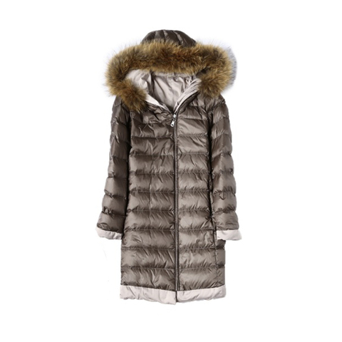 2022 winter women's fashion OL design raccoon  fur collar white duck down double face  jacket overcoat ► Photo 1/1