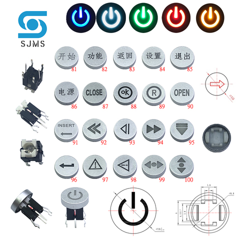 SJMS 5Pcs 6*6*9.5mm Open OK Close Round Power Symbol Led Light Momentary Push Button Tact Switch ► Photo 1/6