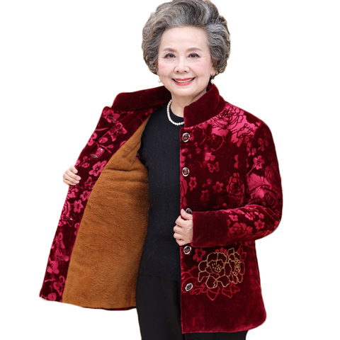 New Middle-aged And Old People Winter Jacket Gold Velvet Cotton Parka Grandma Thicker Cotton Padded Mother's Plus size 5XL Coat ► Photo 1/6