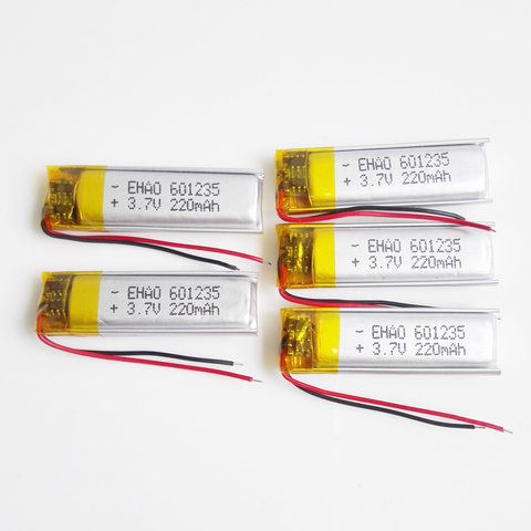 Lot 5pcs 3.7V 220mAh Rechargeable Battery 601235 Lithium Polymer LiPo batteries For Mp3 MP4 MP5 GPS PSP bluetooth headphone ► Photo 1/6