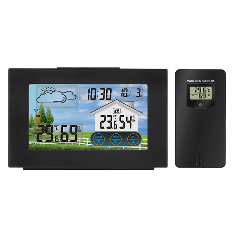 Touch Screen Wireless Weather Station Outdoor Sensor Digital Thermometer Hygrometer Weather Forecast Alarm Clock Barometer ► Photo 1/6