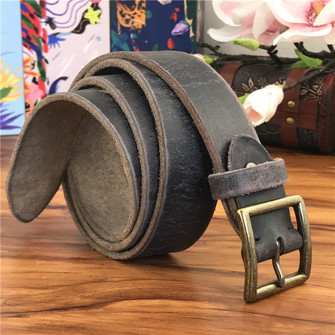 Retro Cowboy Jeans Leather Belt Men Ceinture Vintage Brass Belt Buckle Leather Belt For Men Long Waist Yellow Belt MBT0009 ► Photo 1/6