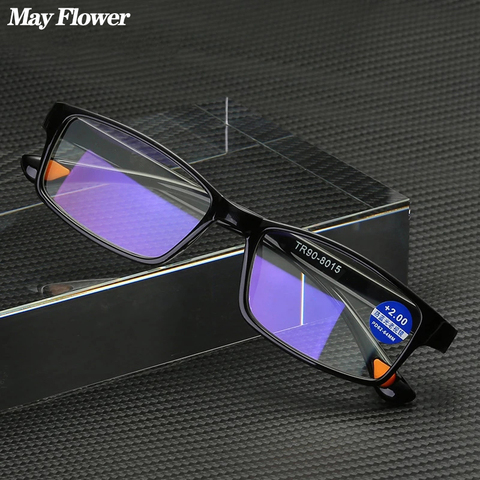 May Flower Retro Square Designer Reading Glasses Anti Blue Light TR90 Presbyopic Eyewear Hyperopia Eyeglasses Readers+3+3.5+4.0 ► Photo 1/6