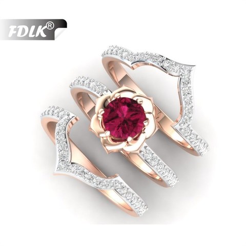 FDLK  3Pcs/Set Exquisite Rose Gold Flower Ring Anniversary Proposal Jewelry Women Engagement Wedding Band Ring Set ► Photo 1/5