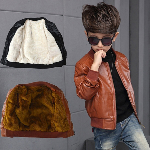 New Arrived Boys Coats Autumn Winter Fashion Korean Children'S Plus Velvet Warming Cotton Pu Leather Jacket For 6-15Y Kids Hot ► Photo 1/6