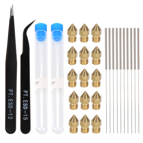 Mk8 tip nozzle cleaning kit esd-15/12 tweezers 0.4mm Nozzles*10 Copper Extrusion Part Stainless Steel Cleaning Needle 0.4mm *10 ► Photo 1/6