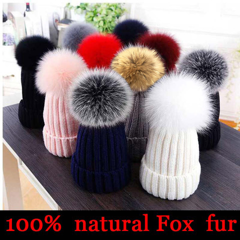 2022 New natural fur pom pom hat fashion winter hat for girl women warm beanies ► Photo 1/6