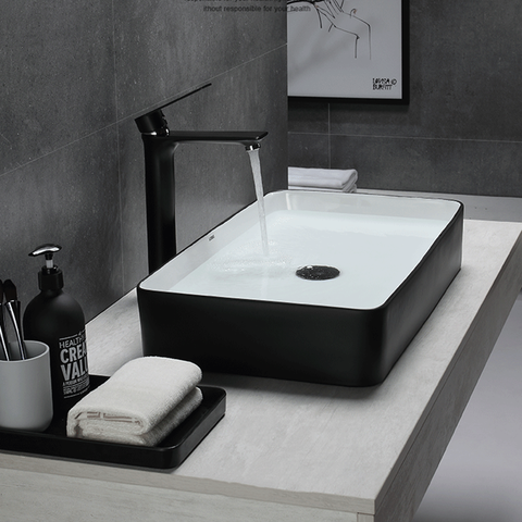 Black White Art Washbasin Modern Ceramic Bathroom Basin Simple Black Bathroom European Home Vessel Sinks ► Photo 1/6