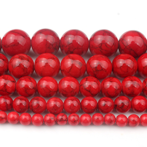 4/6/8/10/12mm Natural Gem Stone Red Howlite Turquoises Stone Beads Round Loose Beads For Jewelry Making Bracelet 15'' ► Photo 1/5