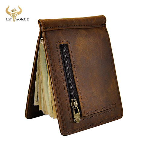 Male Genuine Leather Design Fashion Slim Wallet Front Pocket Money Clip Mini Purse For Men 1098 ► Photo 1/6